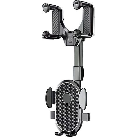 Car Phone Holder, ABS/Polyurethane, Mirror Mount, 360°, Black (1/5)