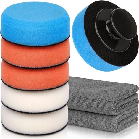 Set mit 9 Polierschwämmen, Polierset, Autopolierschwamm, Handpolierpad, Wachsapplikatorpad, Politur, Lackreiniger, Pad