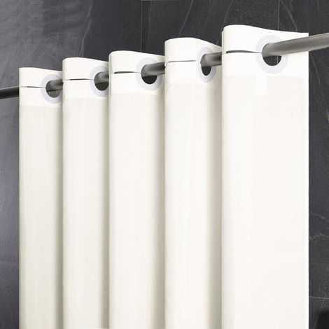 Furlinic Rideau de Douche Anti Moisissure Tissu Imperméable Lavable Beige Rideaux de Douche en Polyester pour Baignoire Angle ou la Salle de Bain Grommet 90x180cm.