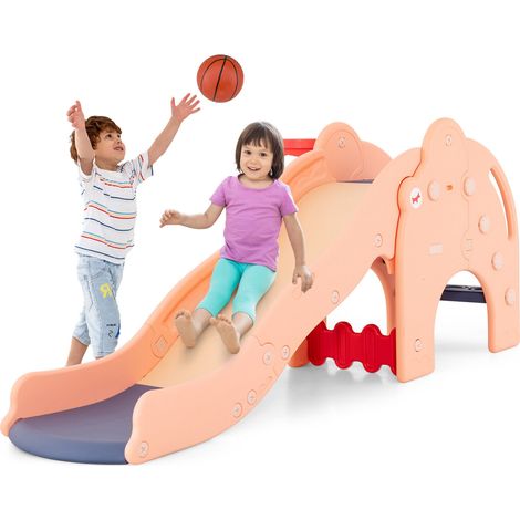 COSTWAY 4-in-1 Kids Indoor Slide Playset Folding Children Climber & Slide Toy Set-Pink (1/5)