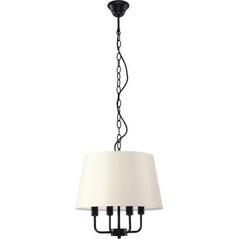 Suspension Candellux Pasteri métal tissu noire/ecru 4xE14 Ø37cm (1/4)