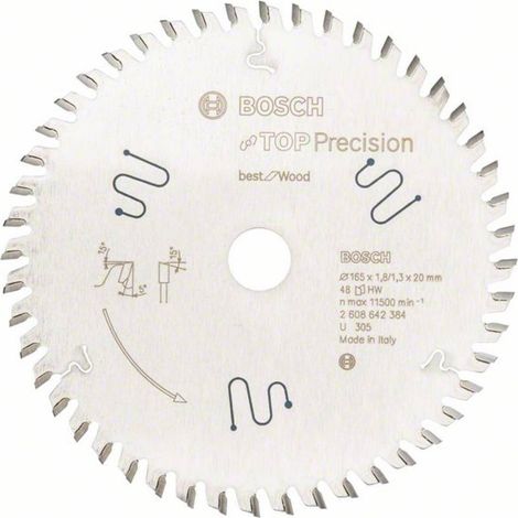 Bosch – Lame de scie circulaire 165 x 20 x 1.8 mm 2608642384 – 48 dents pour bois dur – Coupe nette et silencieuse – Compatible scies plongeantes