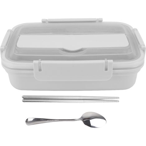Dreiteilige Lunchbox aus Edelstahl mit Besteck, tragbar fürs Büro, weiß (1/5)