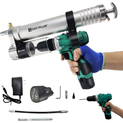 Pistolet graisseur sans fil 12V avec batterie 1200mAh, pistolet graisseur électrique 2 en 1 et tournevis sans fil, haute pression 10000PSI, tube 600cc, huilage rapide, trous de perçage et vis de serra