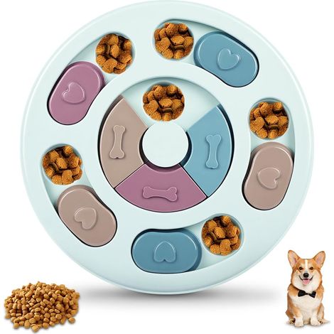 Jouets Puzzle pour Chiens, Distributeur de Croquettes Slow Food, Anti-Dérapan Jouet Interactif Occupation Animal de Compagnie pour stimuler QI Lavables et Résistants pour Chiots et Chats, Bleu