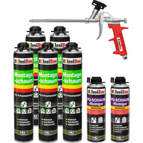 Isolbau Bauschaum Set 5 x 750ml Pistolenschaum + 2 Reiniger + Pistole PU Schaum (1/5)