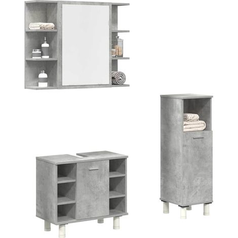 3-tlg. Badmöbel-Set Betongrau Holzwerkstoff