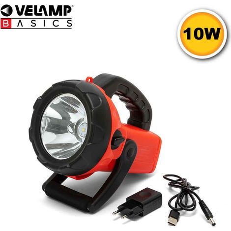 Faro led portatile 10W con lampeggiante, 800 lm, portata 800 metri, ricaricabile con adattatore 220V e cavo USB - Velamp IR561 (1/5)