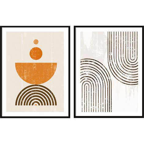 POSTERS CON FOTOS EN MARCO 53x73cm Díptico Conjunto de 2 cuadros Formas Boho P2070 (1/3)