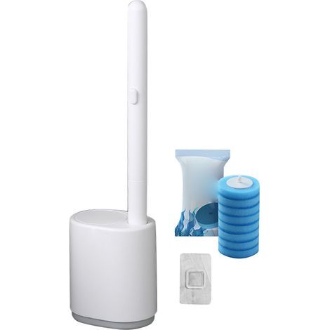 Brosse de toilette jetable et support mural, nettoyeur de cuvette en profondeur à 360 degrés avec 8 recharges pour salle de bains, gris nordique (1/5)