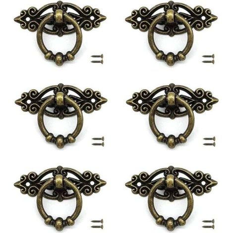 6 pcs Tiroir de Porte Bouton de Tiroir Poignée Meuble Bronze avec Vis pour Armoire Rétro Tiroir Commode Meubles Rétro (1/4)