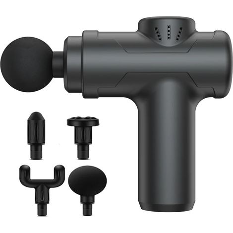Massagepistole, Sport- und Fitness-Faszienpistole, 4 austauschbare Massageköpfe, 6 einstellbare Geschwindigkeiten, Mini-Modell mit Tiefenwirkung (schwarz). (1/5)