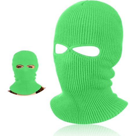 Gestrickte Sturmhaube mit 2 Löchern, Neongrün, für Ski & Outdoor (1/5)