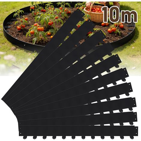 Randaco Bordüre aus flexiblem Stahl für Garten & Rasen - 10 Paneele à 100 cm (10 m Gesamtlänge) - Höhe 5 cm - Farbe Schwarz - inkl. 120 Erdankern & Befestigungsnägeln