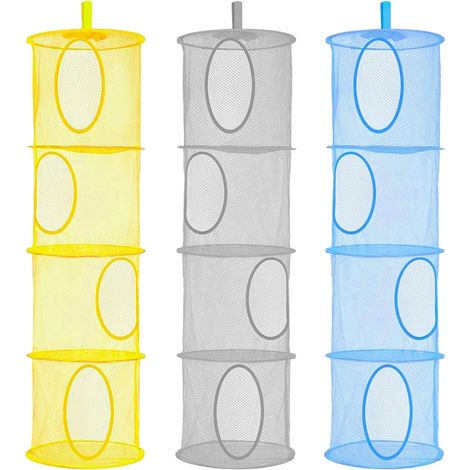 4 Tier Filet Nounours Angement,  (Bleu, Gris, Jaune) 3PC Pliable Sauvegarder Le Panier de Rangement Spatial pour Chambre d'enfants, Salle de Bain, Balcon