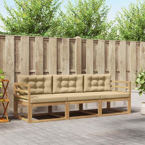vidaXL Outdoor-Sofagarnitur mit Kissen 3 pcs Weiß und Beige Polyester (1/5)