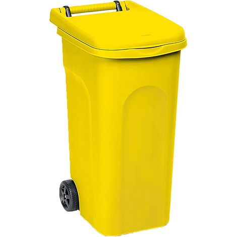 Bidone da 80 LT giallo per Raccolta Differenziata con ruote Pattumiera contenitore pub bar ristoranti casa giardino carrellato (1/2)