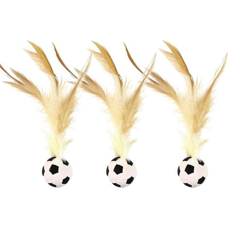 3 Pieces Football Pattern Cat Rebounding Balls with Natural Feathers for Cat Interactive Entertainment (1/4)