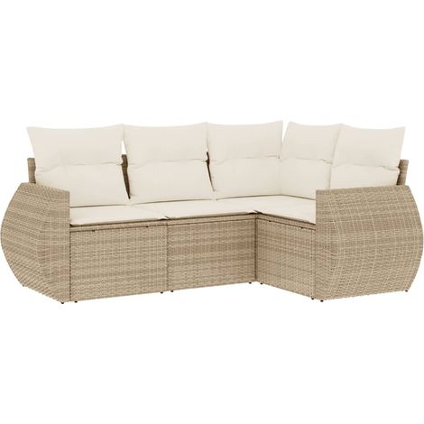 Salon de jardin avec coussins 4 pcs beige résine tressée (1/5)