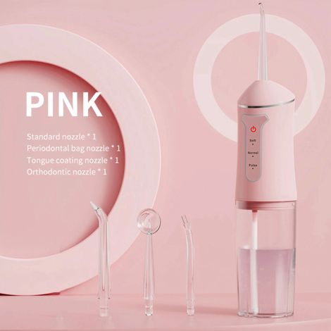Ensemble hydropulseur électrique,irrigateur buccal pour les soins dentaires et gingivaux,4 embouts et 3 modes de nettoyage,rechargeable par USB(rose) (1/5)