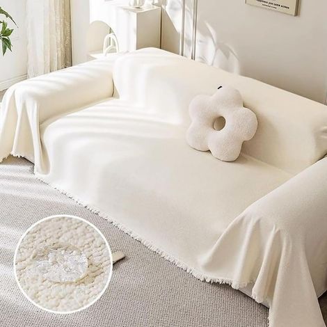 Manta grande para sofá color crema, impermeable, antigatos y antiarañazos, universal, para esquina, decorativa, ideal como manta o colcha (130 x 180 cm)