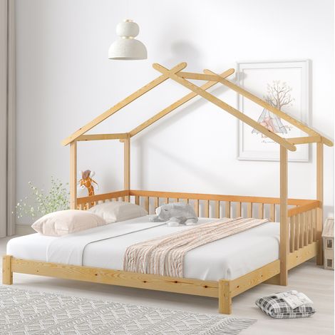 Ausziehbares Kinderhausbett 90/180 x 200 cm, Kiefer natur, mit Rausfallschutz – MEUBLIV (1/5)