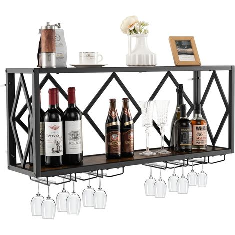 COSTWAY Soporte de Pared para Botellas de Vino, Estantería de Vino Industrial con Portabotellas para 39 Botellas y 12 Copas, Estante de Almacenamiento de Vino para Cocina, Comedor (100 x 25 x 45 cm)