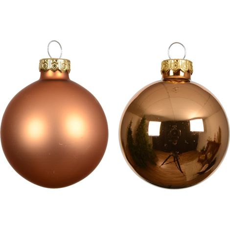 Christbaumkugeln Brandy Orange 3 x glänzend & 3 x matt Ø 8 cm aus Glas - 6er Set