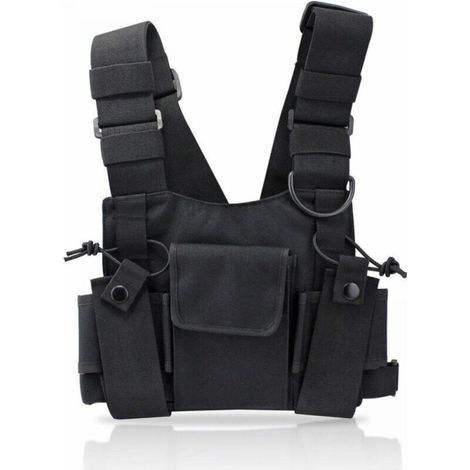 Radio Talkie walkie Poche de Poitrine, Sacs Harnais Sacs à Dos en Nylon Pack Holster Radios bidirectionnelles Carry Case Holder Bandoulière Réglable pour Police, Atelier de Production (1/4)