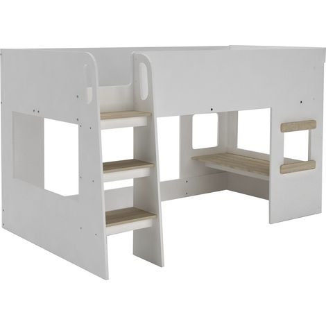 Mid Sleeper Cabin Bed with Under Desk - L205.5 x W122.2 x H120 cm - Assembly Required - White/Oak