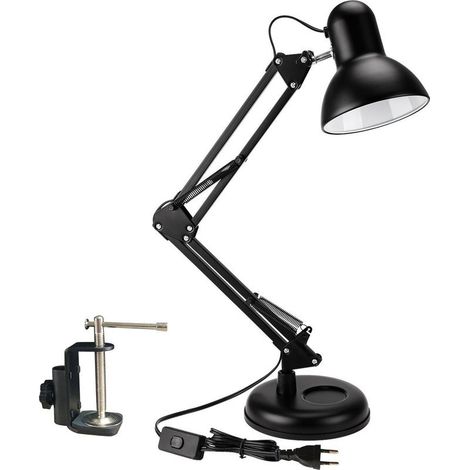 Lampe de bureau, lampe de travail d'architecte réglable avec clip pour la lecture à domicile (noir) (1/5)