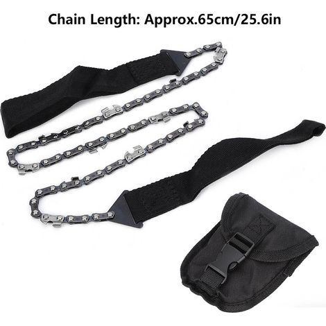Scie à Chaine de Survie Portable – Scie à Main de Poche de Jardinage – 65cm Acier Carbone – Noir + Sac de Transport (1/5)