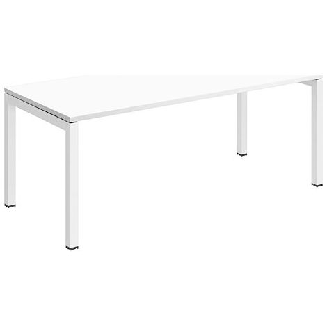 Bureau droit Teamline plateau blanc L 180 cm - piètement métal blanc - Maxiburo