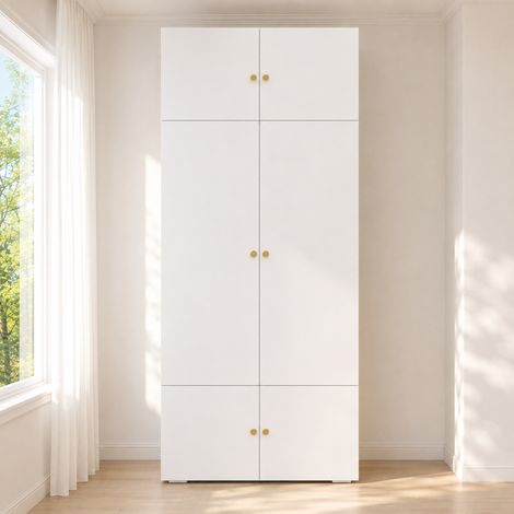 Armoire Blanche 200 cm Penderie Chambre avec Tringle et 5 Compartiments, Grand Rangement, Moderne Meuble de Rangement, por chambre enfant (1/5)