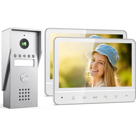 Lot de 2 sonnettes vidéo intelligentes avec caméras, caméra panoramique à 120°, système d'interphone filaire – Blanc (1/5)