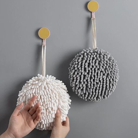 2 Serviette À Main - Chenille - 65 g - Blanc Et Gris Foncé - Cuisine Et Salle De Bain - 35 x 70 cm (1/5)