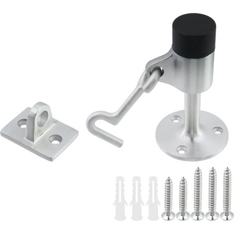 Türstopper aus Edelstahl mit Haken, silberner Sicherheitstürstopper, mit schalldämpfender Gummimatte, 1 Stück. (1/4)