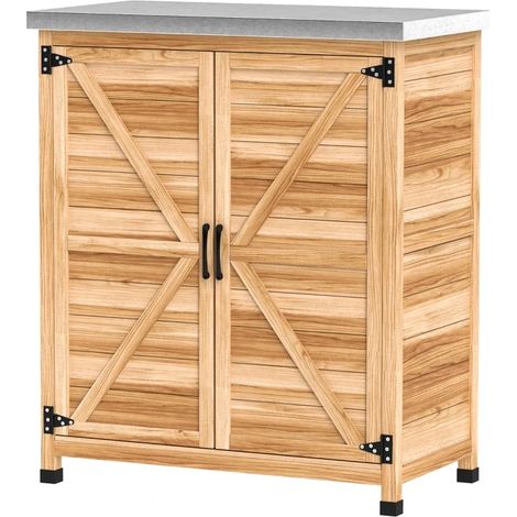 Armario de jardín con estante y encimera 79x43x92 cm madera y acero galvanizado (1/5)