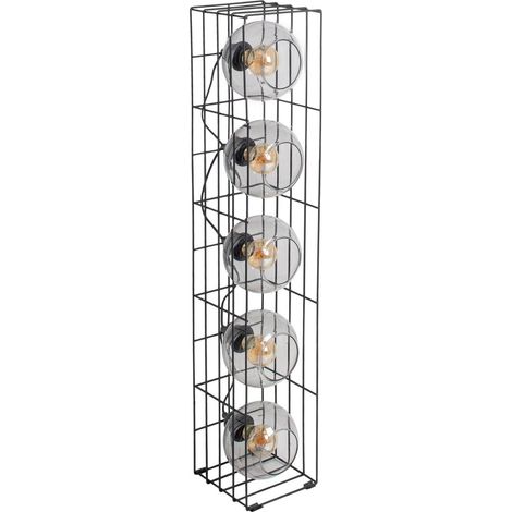 Lampadaire Design Rétro en Métal Filaire Noir et Verre Teinté - Hauteur 95 cm - Douille E27 - PANGIVO (1/5)