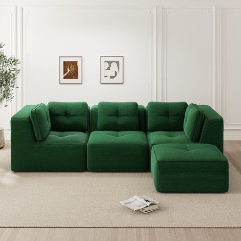 Sofá esquinero modular de corduroy verde OKMYHOME (1/5)