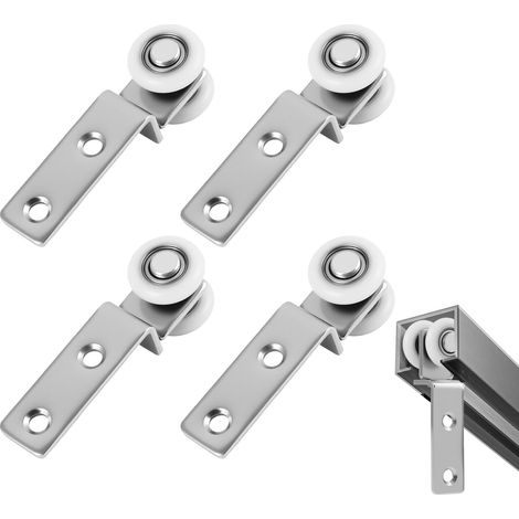 Lot de 4 roulettes de 20 mm pour porte coulissante, rideaux et placards, roulettes silencieuses, installation rapide, haute capacité de charge, système de montage flexible (1/5)