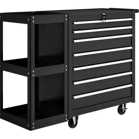 Servante d’atelier 7 tiroirs avec étagère latérale amovible, roulettes freinées et verrouillage central, chariot porte-outils 120 kg - CHICFURN (1/5)