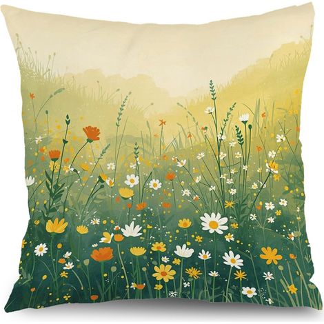 Housse de coussin floral coton été, décoration canapé-lit salon,45×45cm (1/5)