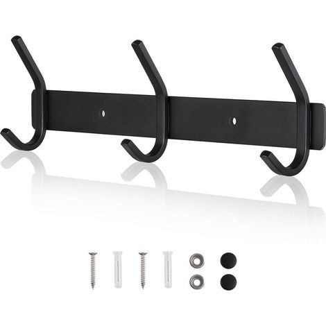 Kleiderhakenleiste 30cm Schwarz Matt Edelstahl SUS304 mit 3 Haken bis 30kg (1/5)