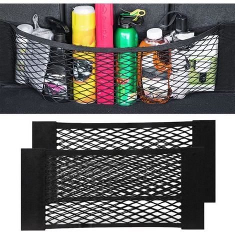 Filet Coffre Voiture, 2 Pièces 60 x 25 cm, Bouteilles, épicerie, Stockage