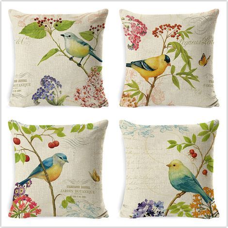 Funda de cojín para exteriores AIDUCHO, juego de 4 fundas impermeables con estampado de flores y pájaros en color verde para sofá, patio, jardín, sala de estar y dormitorio, 45 x 45 cm. (1/5)