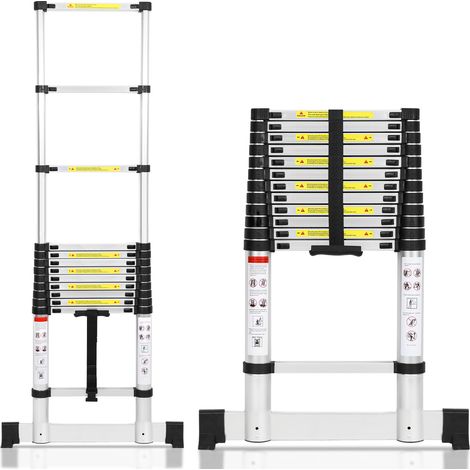 TolleTour Escalera telescópica Premium de 3,8 m con estabilizador, antideslizante