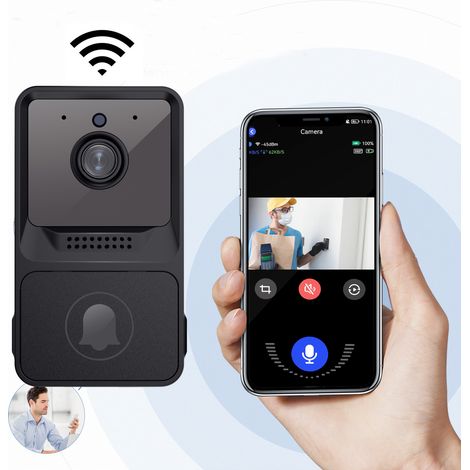 Sonnette vidéo sans fil avec caméra, sonnette vidéo intelligente Wi-Fi, sonnette vidéo sans fil, audio bidirectionnel-AquaForge