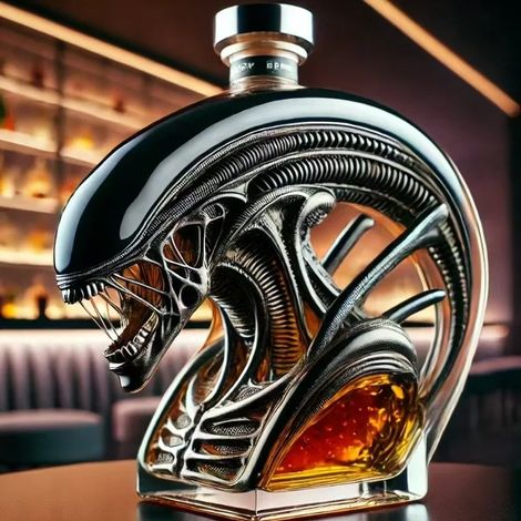 Carafe à whisky premium (350 ml) en forme de créature extraterrestre, bouteille en verre artisanale idéale pour un garage aménagé ou une collection.