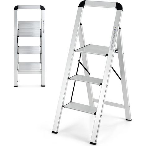 3 Marches Escabeau Pliant Aluminium pour Travaux Domestiques Marchepied Léger Antidérapant et Stable (1/5)